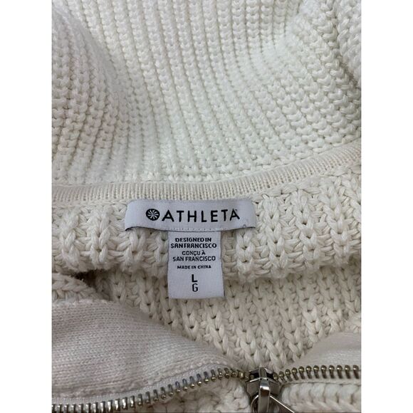 Athleta Alder Chunky Cable Knit Sweater Cream Sz L - Picture 7 of 11